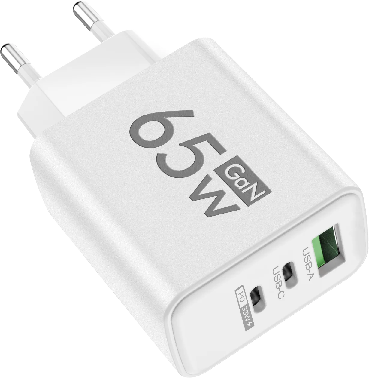 65W GaN Fast Charger – 3-Port Power Adapter for iPhone & Android