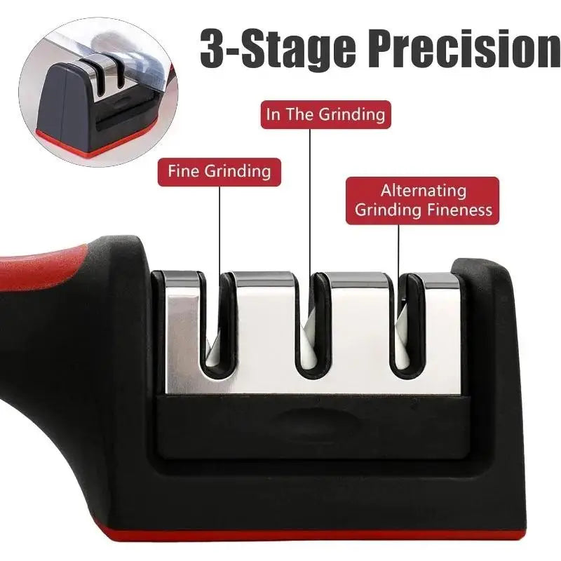 3-Stage Knife Sharpener – Restore Razor Sharp Blades in Seconds
