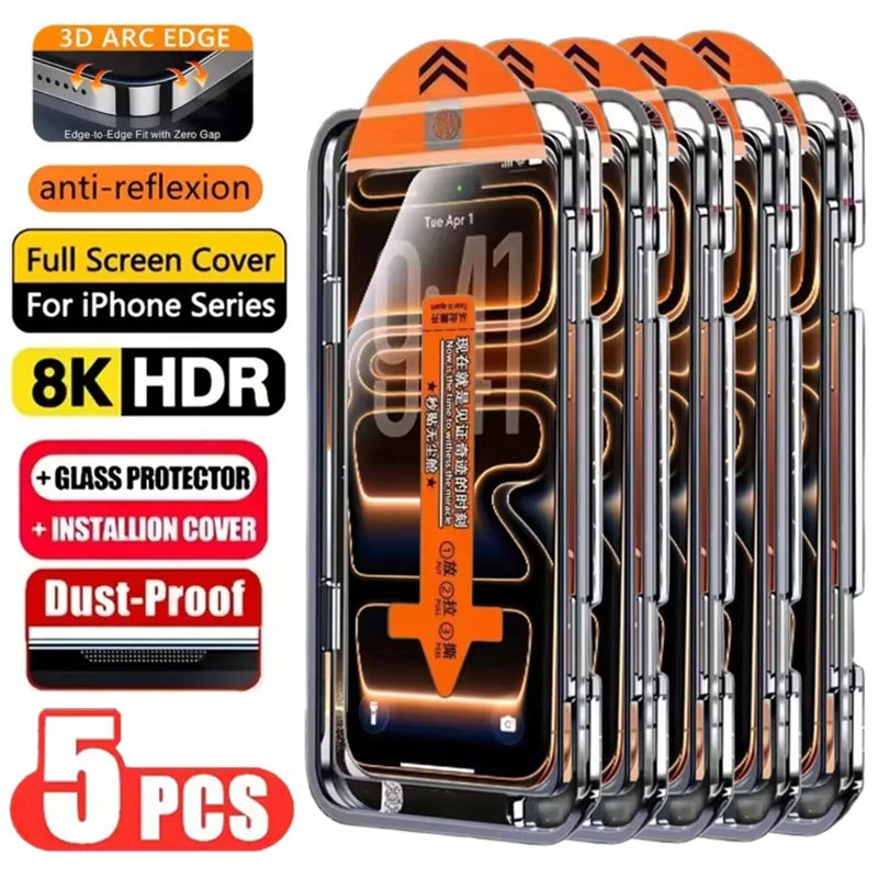 5-Pack HD Screen Protector – Easy Install & Full Protection for iPhone 17 Pro Max 16 13 11 15 14 16e 12 Mini