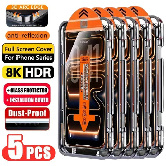 5-Pack HD Screen Protector – Easy Install & Full Protection for iPhone 17 Pro Max 16 13 11 15 14 16e 12 Mini
